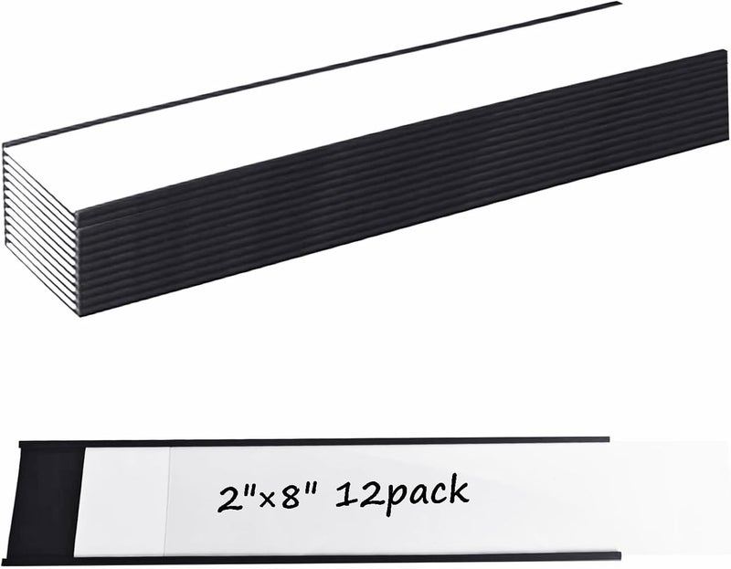 EDSRDUS 12 Pack 2" × 8" C Channel Magnetic Label Holder for Metal Racks Shelves Tool Box Drawers Magnetic File Cabinet Labels - Image 1